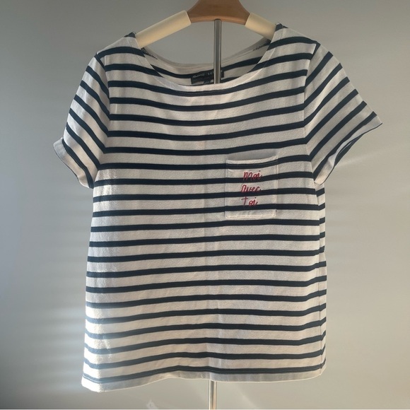 Madewell x Sezane | Moi Avec Toi Short Sleeve Striped Basic Tee Preppy - Picture 3 of 6